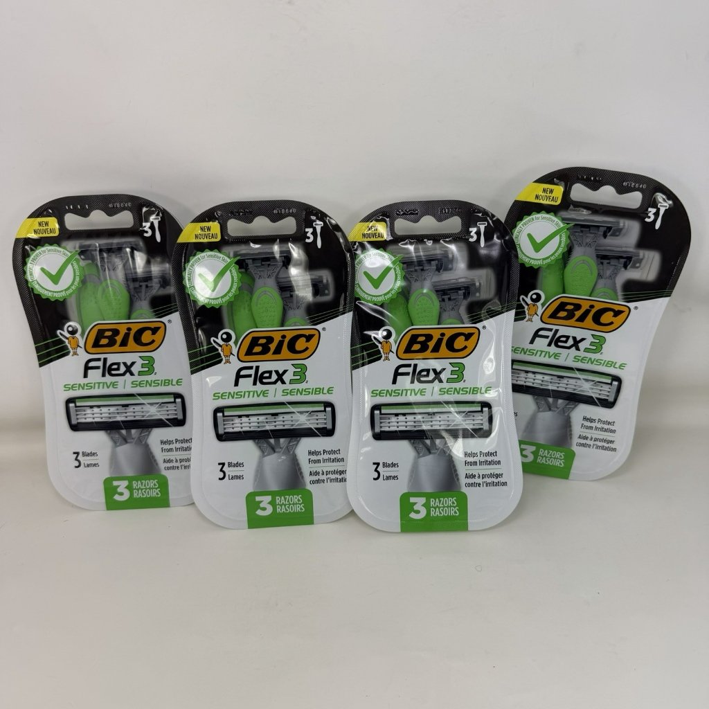 Bic Razors Flex3 Sensitive Mens 3Blade Disposable Razors 3 Count Lot Of 4